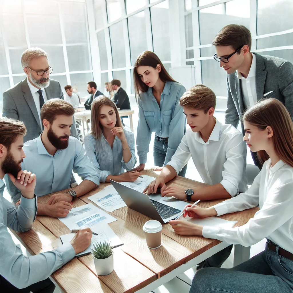 Des employés collaborant autour d’une table dans un environnement professionnel.