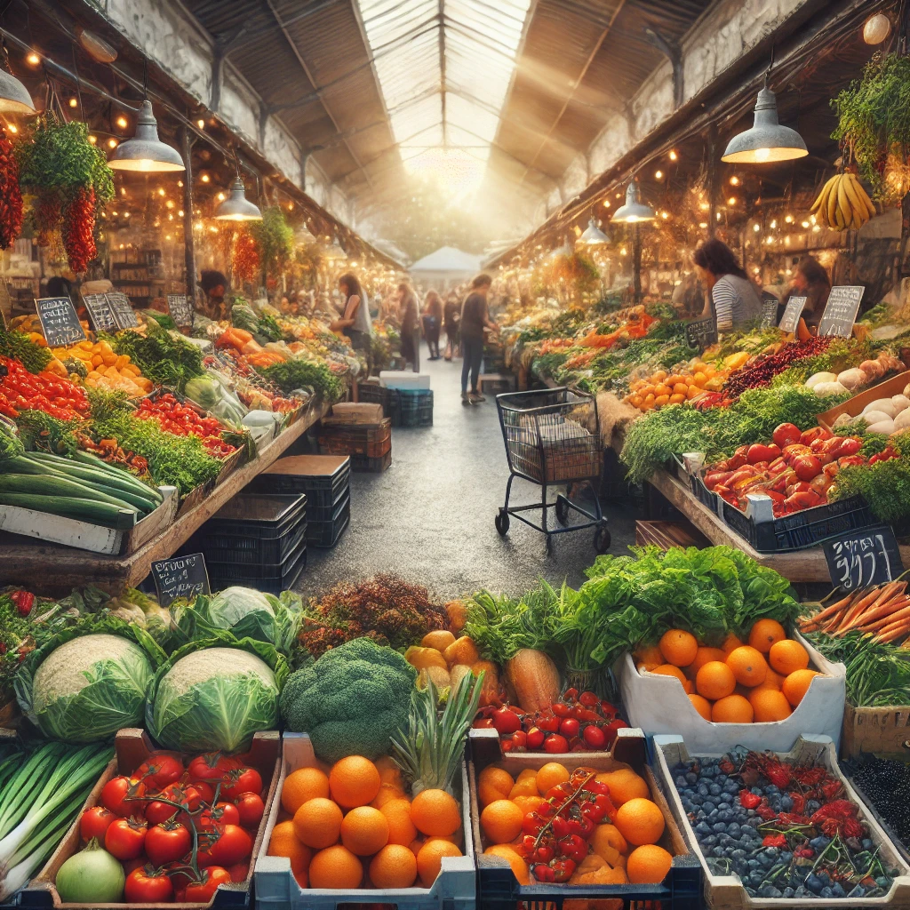 Un marché local proposant des produits de saison variés.