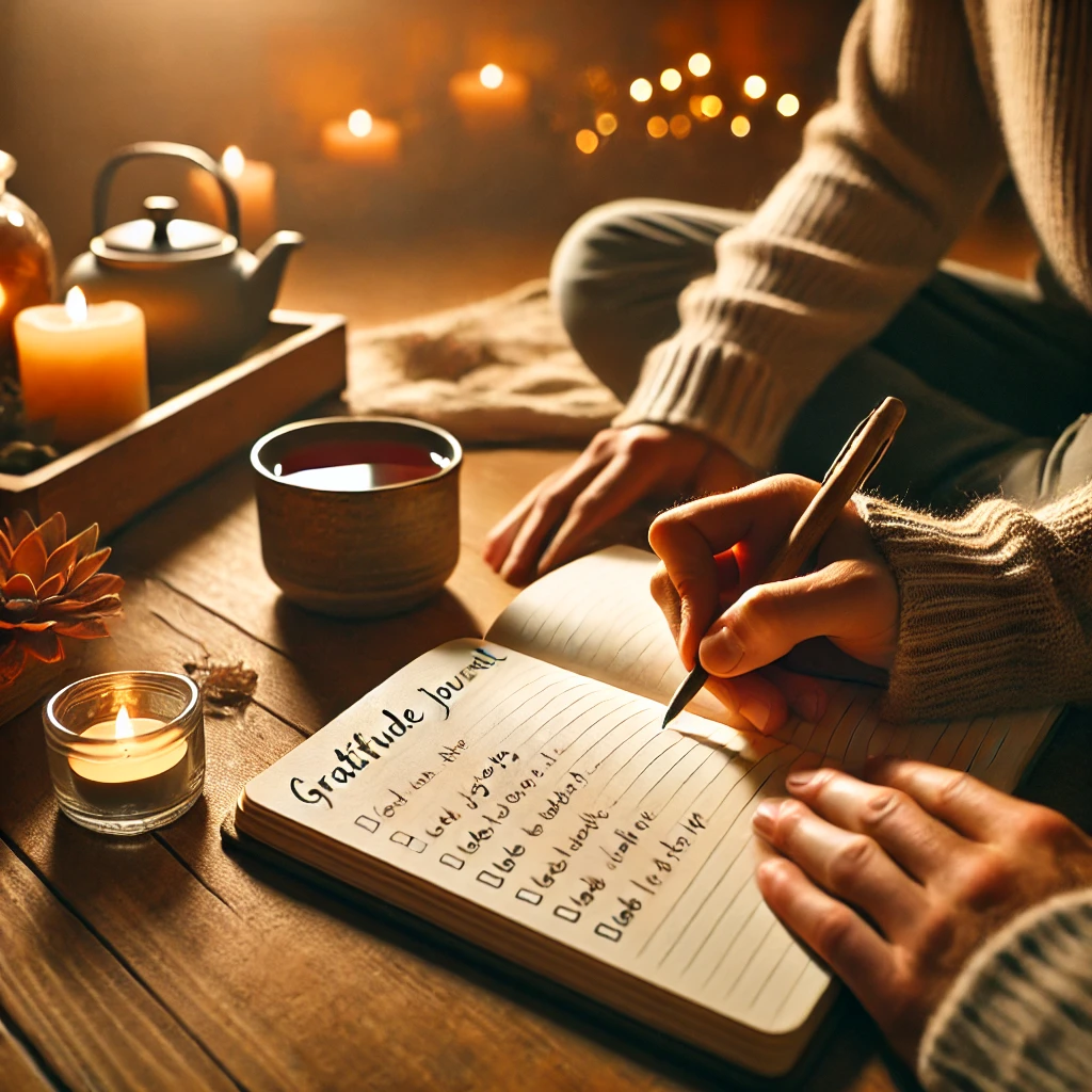 Une personne écrivant dans son journal de gratitude.