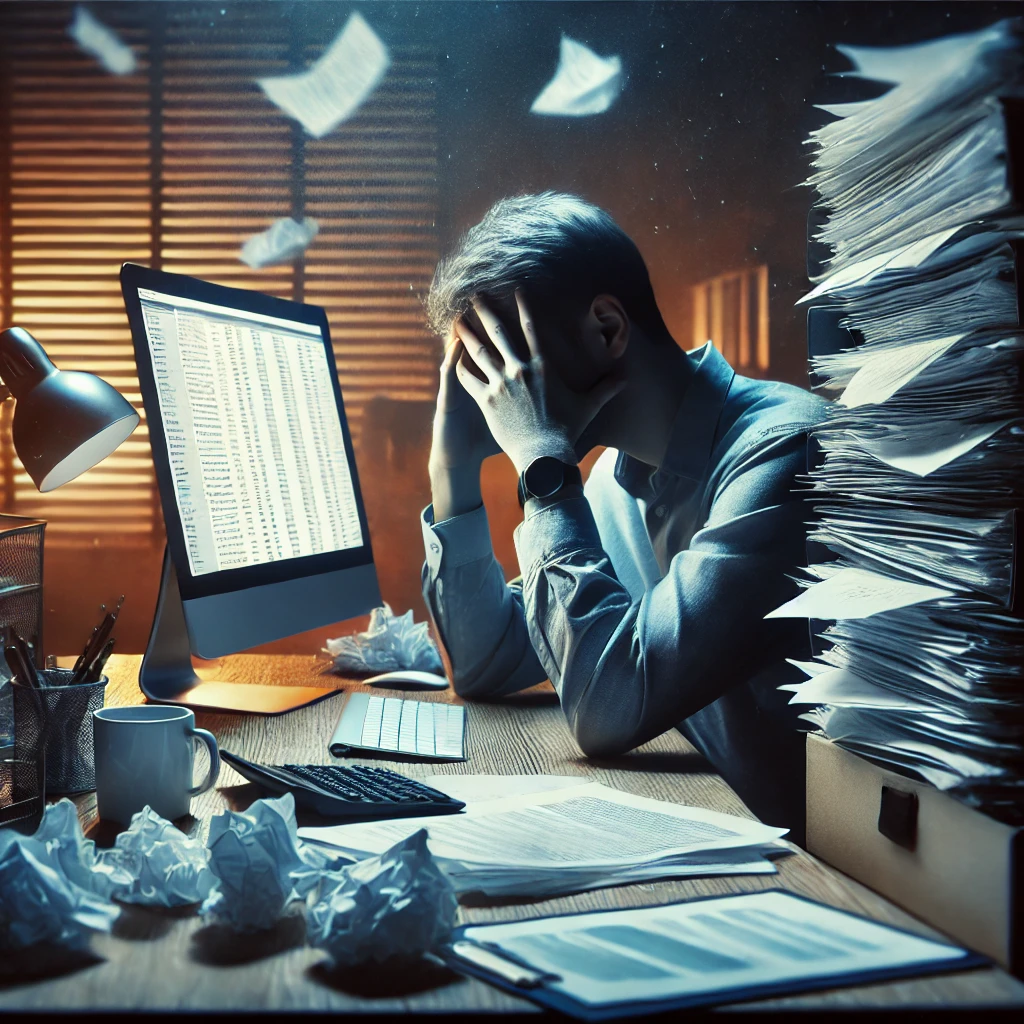 Un employé montrant des signes de fatigue mentale au travail.