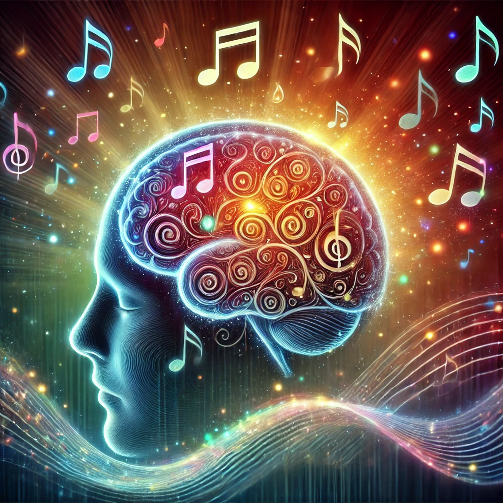 Un cerveau en train d'analyser une mélodie sous un scanner IRM.