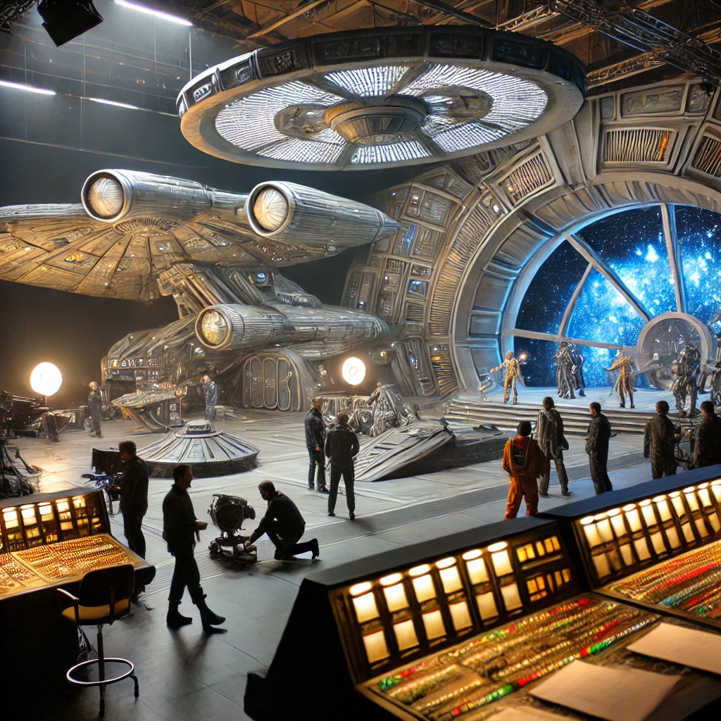 George Lucas sur le plateau de tournage du premier Star Wars.